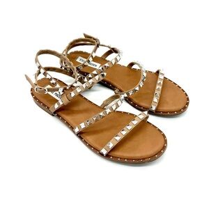 Steve Madden Travel Gladiator Sandals Studded Flat Ankle Wrap Nude Size 10